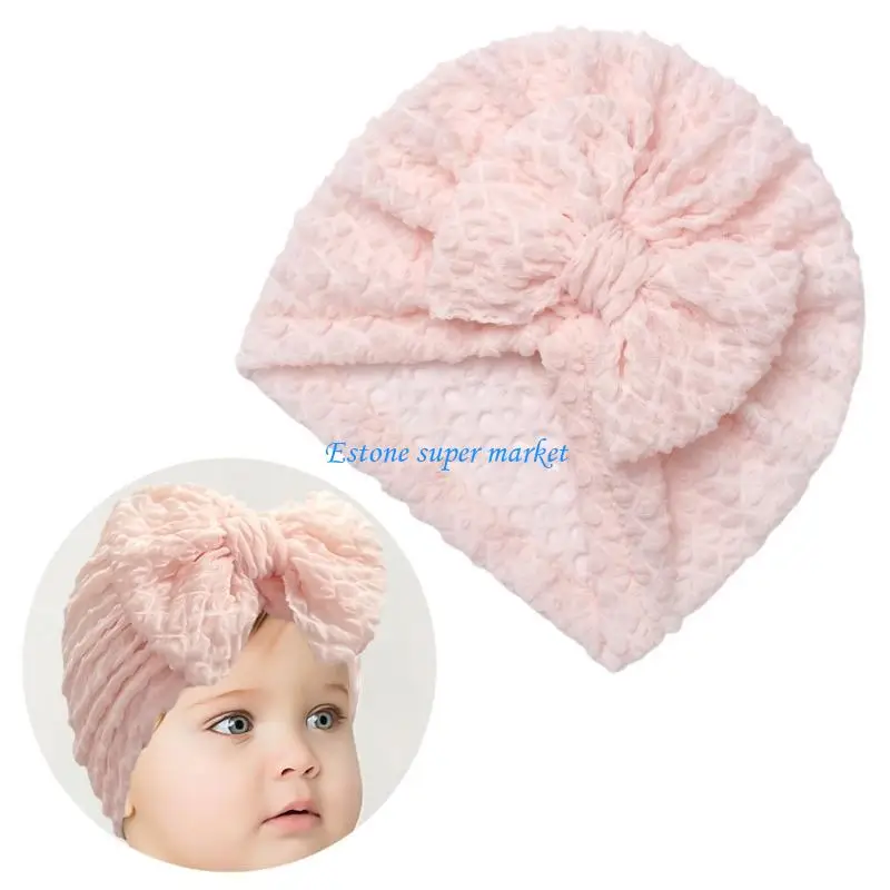 090B Baby Turban Hat with Bowknot Decors, Soft & Comfortable Fetal Caps Elastic Bonnet Trend Headwrap for Newborns Toddlers