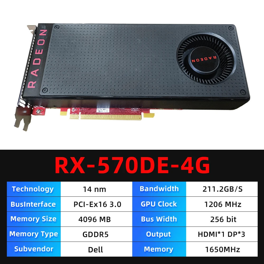 AMD Radeon RX570 RX570DE 4G RX 570 DE GDDR5 graphics card WNH0V PCIe 3.0 4096MB 256bit 14NM PCIe 3.0 x16 1206MHZ Video Card