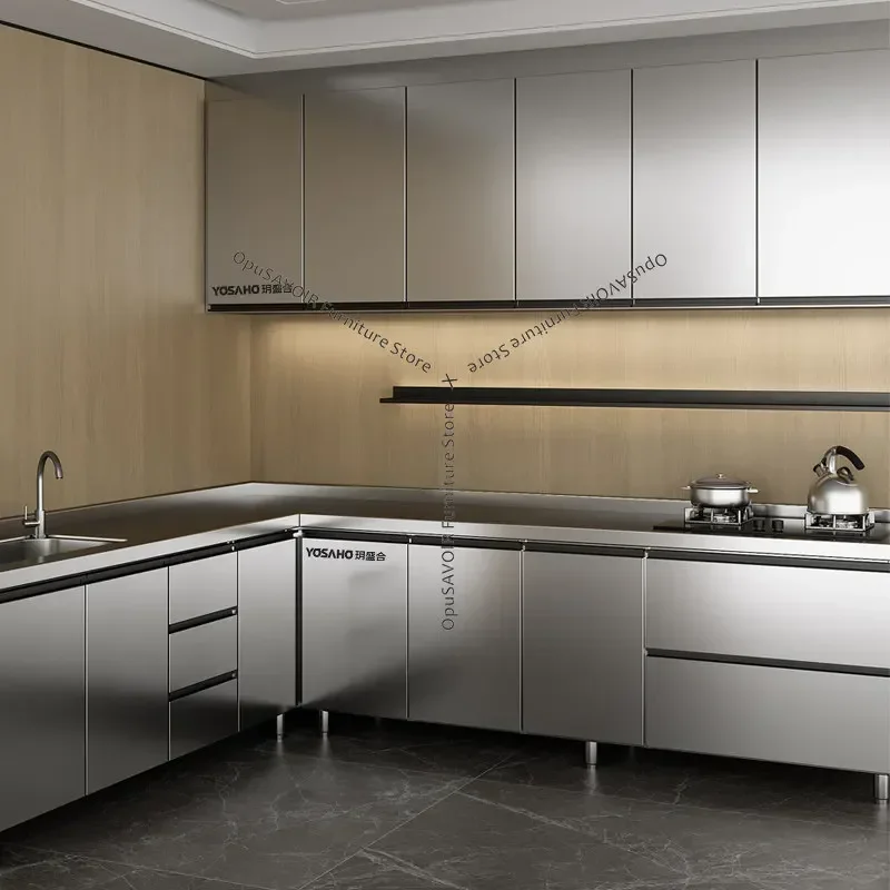 91N Multifunctional 304 Stainless Steel Cabinet Kitchen Wall Cabinet Combination Dish Cabinet Integrated Stove Sink Base JT40