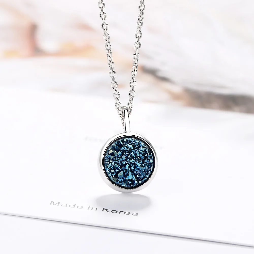Round 1.2ct Created Blue Spinel 925 Sterling Silver Planet Pendant Necklace for Woman Fashion Gemstone Jewelry Choker Party Gift