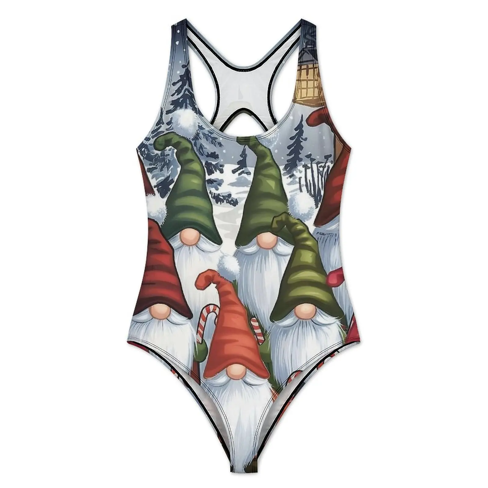 Christmas Gnomes Swimsuit Sexy Celebrate with Our Adorable Gnomes One Piece Swimwear Push Up Swimsuits Elegant Holiday Monokini