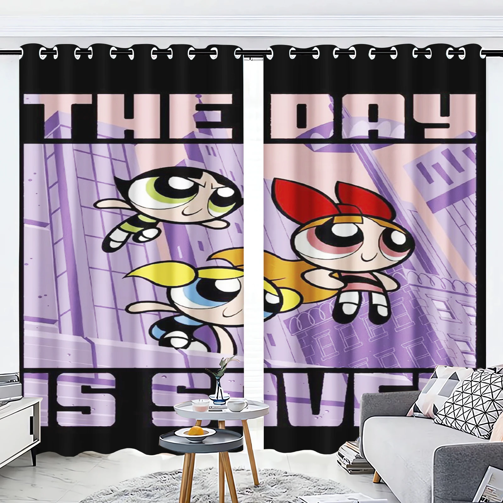 The Powerpuff Girls 3D Print Curtain Cartoon Polyester Love Girls Window Blackout Bedroom Living Room Style Home Decoration