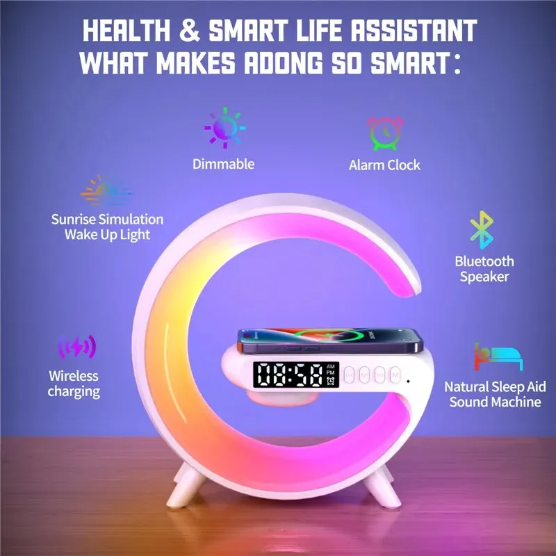 Bluetooth Speaker Wireless Charger Pad Stand Home Stereo Loudspeaker Subwoofer RGB Night Light Lamp Fast Charging Station Dock