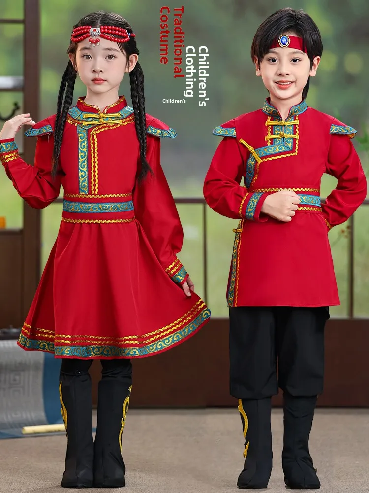 

Детский костюм для монгольских танцев, этнический сценический наряд в стиле степной местности, белый, для мальчиков и девочек, для малышей, национальный сценический костюм