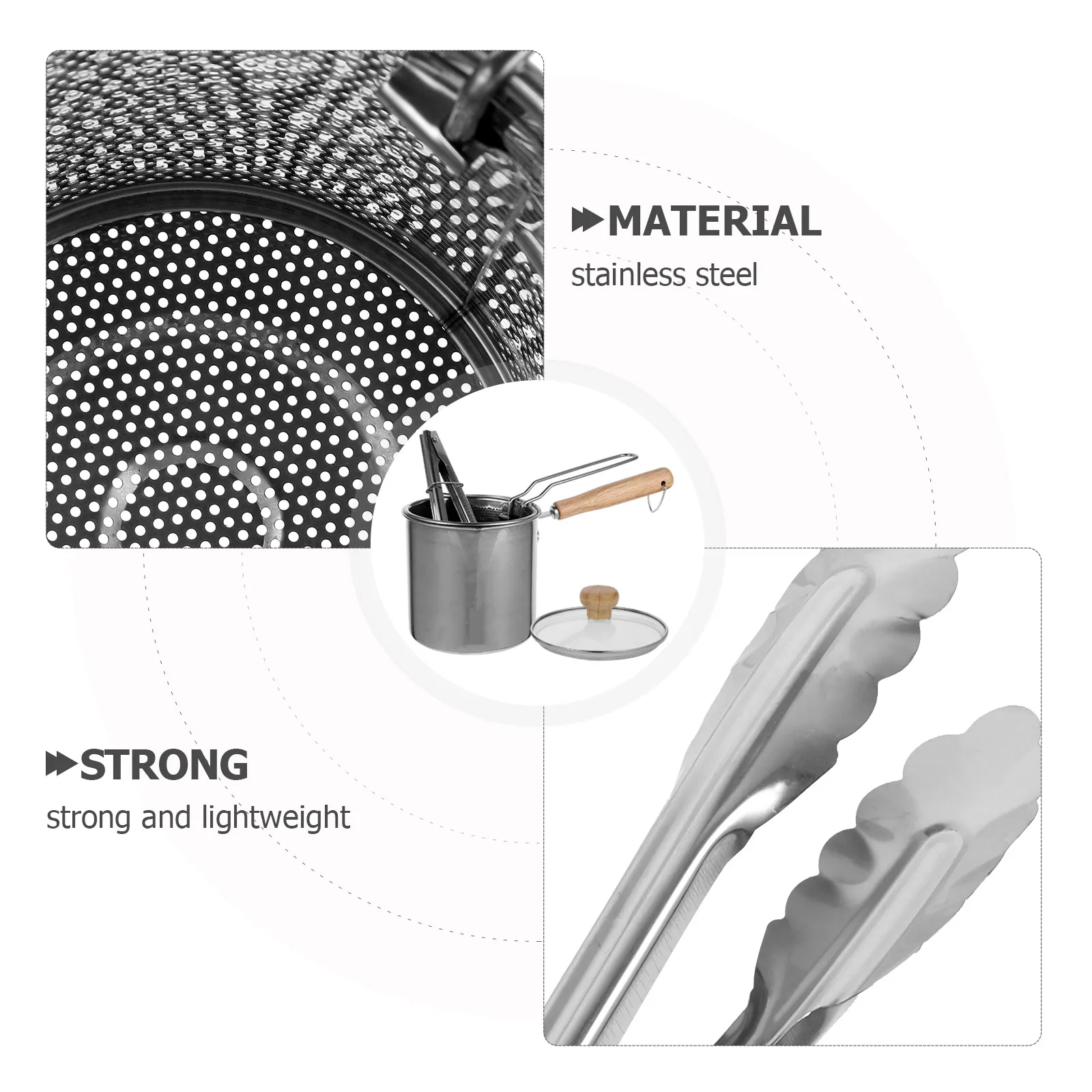 

Stainless Steel Fryer 1 Set 304 Material Deep Frying Pot Glass Cover Basket Food Tong Breakfast Milk Heating Safe Anti Scalding