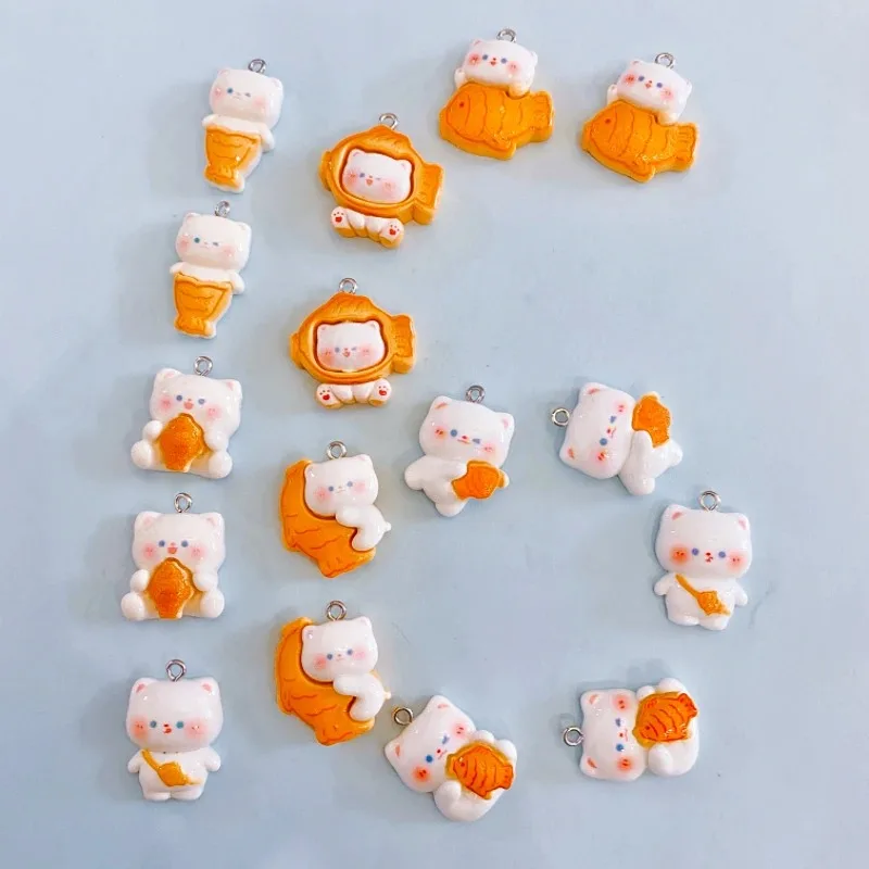 10 قطعة Kawaii Taiyaki الأسماك القط الراتنج السحر لصنع المجوهرات قلادة المفاتيح أقراط المعلقات DIY بها بنفسك لوازم اكسسوارات