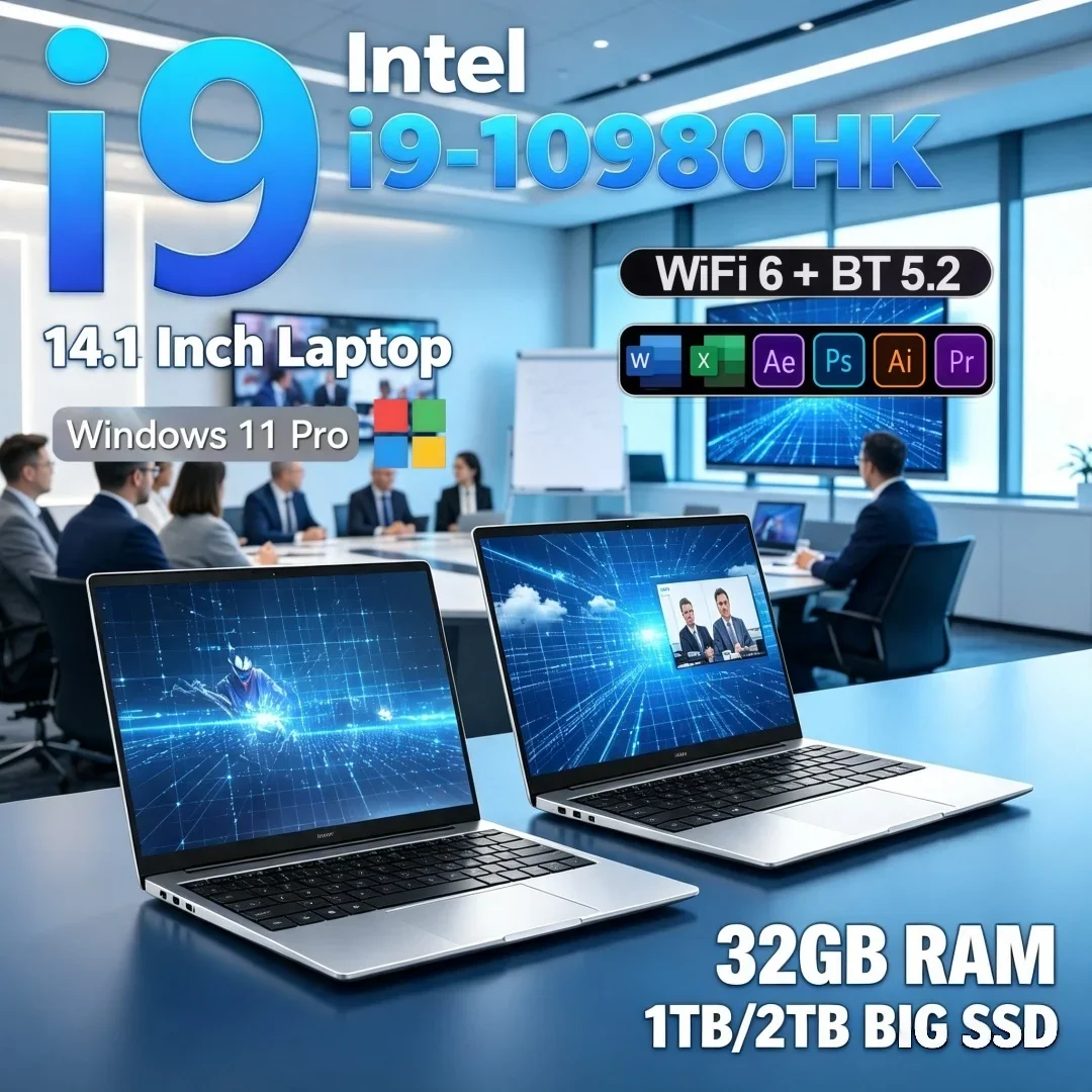 14.1 Inch Modern Ultra Slim Laptop Intel Core i9-10980HK Portable 16/32GB RAM 1TB/2TB BIG SSD Windows11 Office Study Laptop