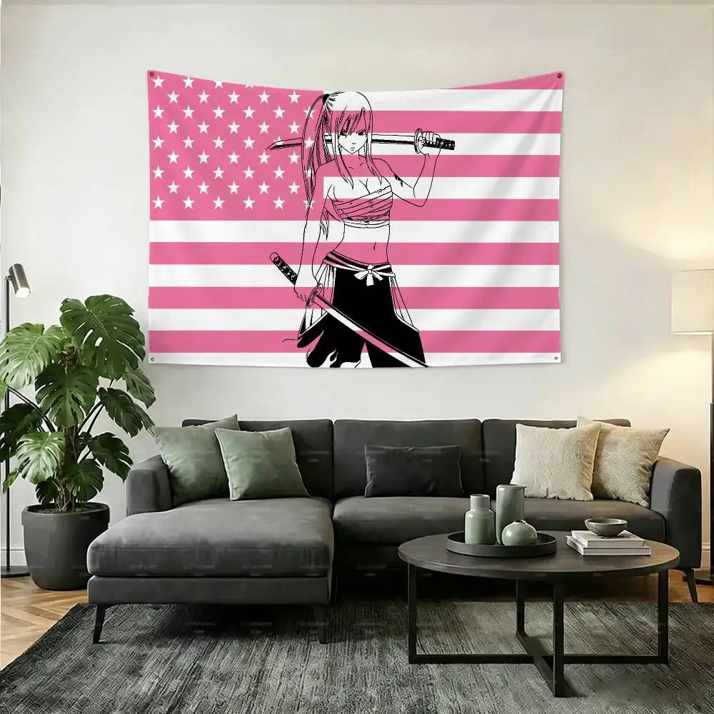 E-Erza Scarlet F-Fairy Tail-S Flags Wall Hanging Background Art Banner for Bedroom Home Outdoor