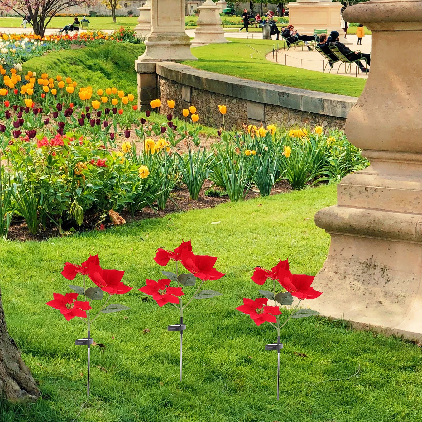 

Solar Christmas Flower Lights Yard Decor Red Poinsettia Xmas Ground Stake LED Outdoor Garden nament Festive Present