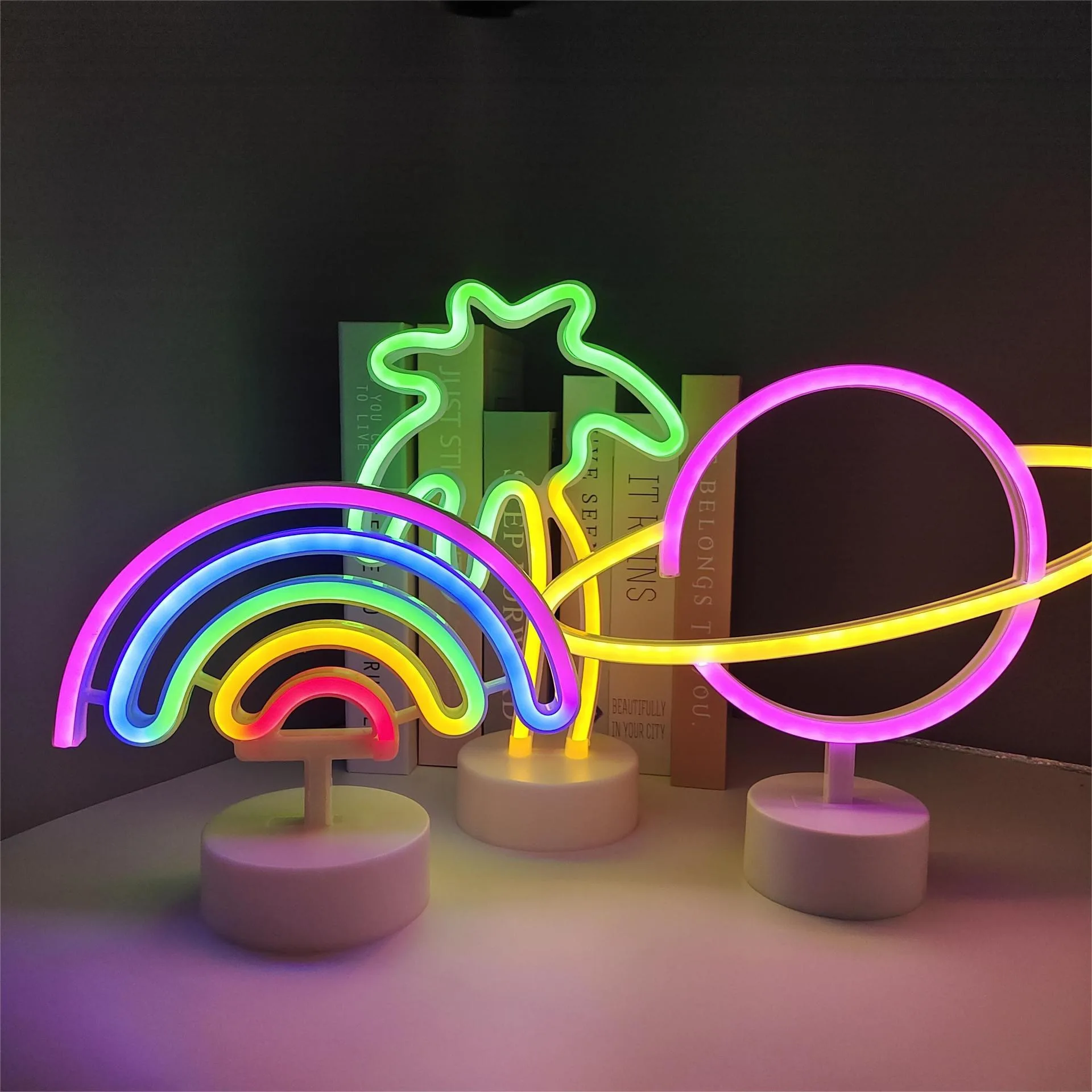 Coconut Shaped Neon Signs with Base LED Light Atmosphere Lighting Wall Night Lamp for Birthday Party E-sports Room Decoration