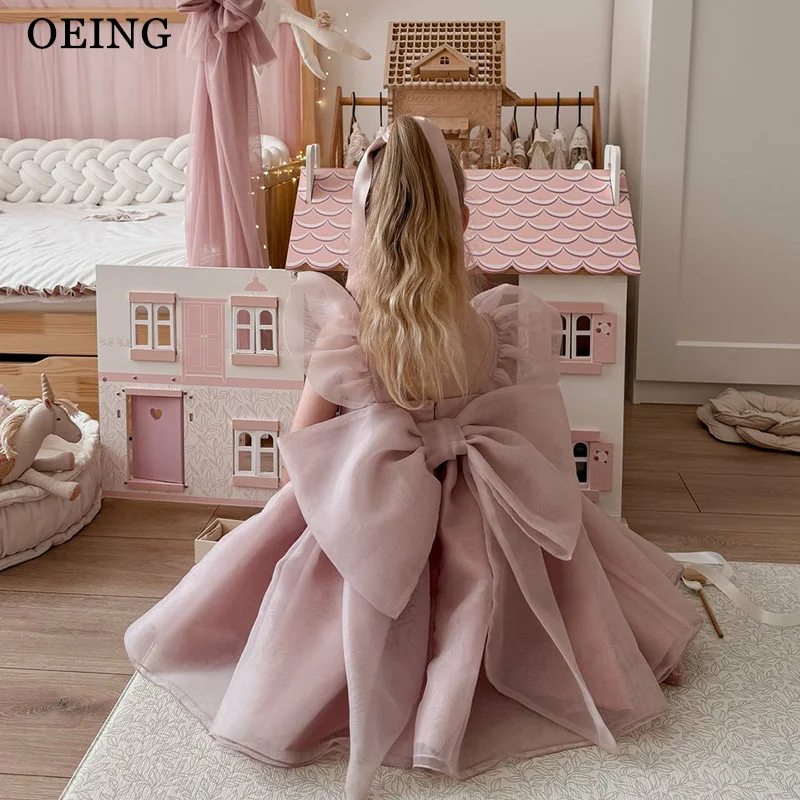 

Пышное платье для девочек OEING с драпировкой и бантом из органзы, вишнево-розовое, для свадебной вечеринки, на день рождения, для маленьких принцесс, на заказ