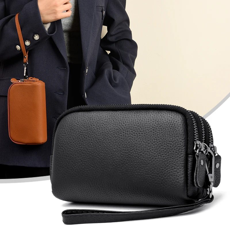 

Модная сумка-клатч из натуральной кожи, женская сумка из натуральной кожи, три основных отделения, компактный и изысканный кошелек для монет