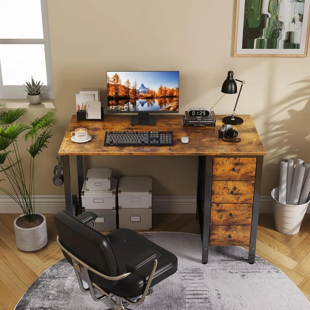 40 inch Computer Desk with 4 Drawers, Kids Student Small Desks for Home Office Small Space, Work PC Desk Table for Bedroom