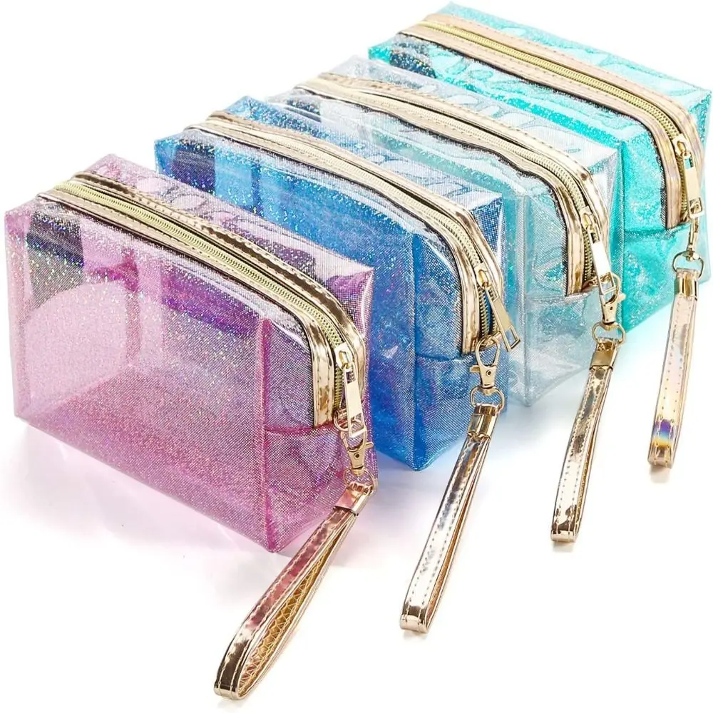 PVC Transparent Zippered Storage Bag with Handle Strap Waterproof Cosmetic Bags Clear Makeup Bag Pouch