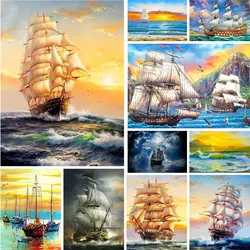 Ocean Ship Landscape Printed Canvas Cross-Stitch DIY Embroidery Complete Kit Handicraft Craft Painting Sewing Floss Mulina Gift