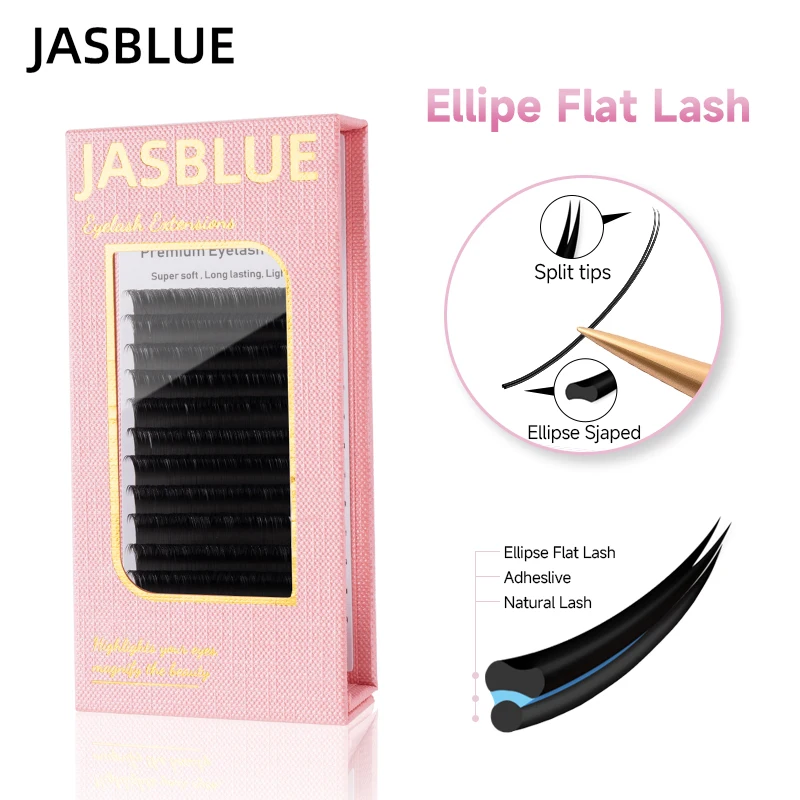 JASBLUE Ellipse Flat Individual Eyelash Extension 0.15 Split Tips Flat Ellipse Lashes extensions Lines