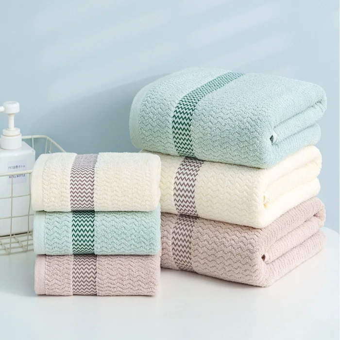 New  Pure  Cotton  Wave  Pattern  Series  Towels  and  Bath  Towels  Provide A Skin Friendly  Feeling  of Cloud  Like  Softness