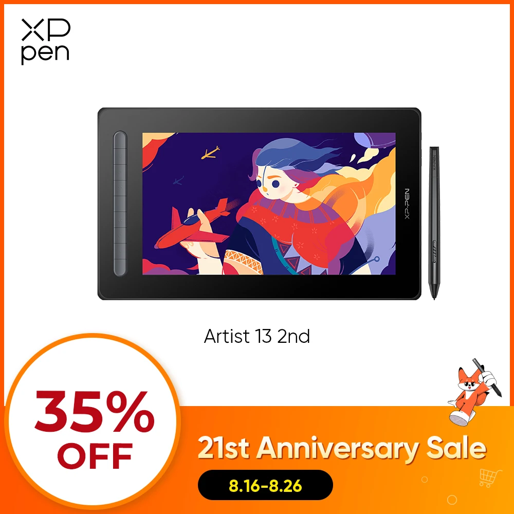 XPPen Artist 13 2. Generation Grafiktablett-Monitor mit 130% sRGB, 9 Schnelltasten, 13,3 Zoll Stift-Display, Unterstützung für Android, Windows, Mac