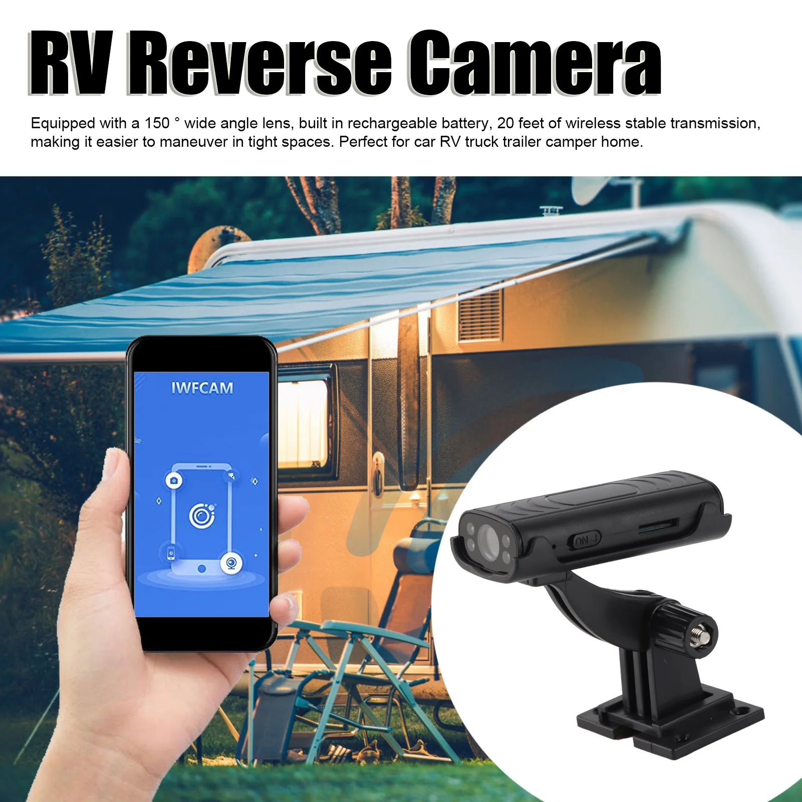 RV Reversing Guidance Camera, Reverse Hitch Guide Camera 150° Wide Angle Waterproof Night Vision for Car RV Truck Trailer Home