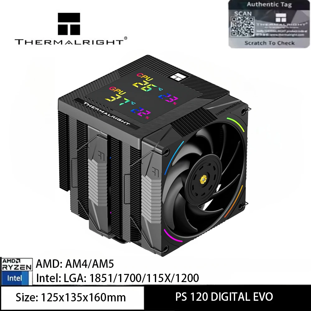 Thermalright PS 120 DIGITAL EVO Cpu Cooler ARGB PC CPU Air Cooler Digital Display for Intel LGA 1851 /1700/115X/1200/AMD AM5/AM4