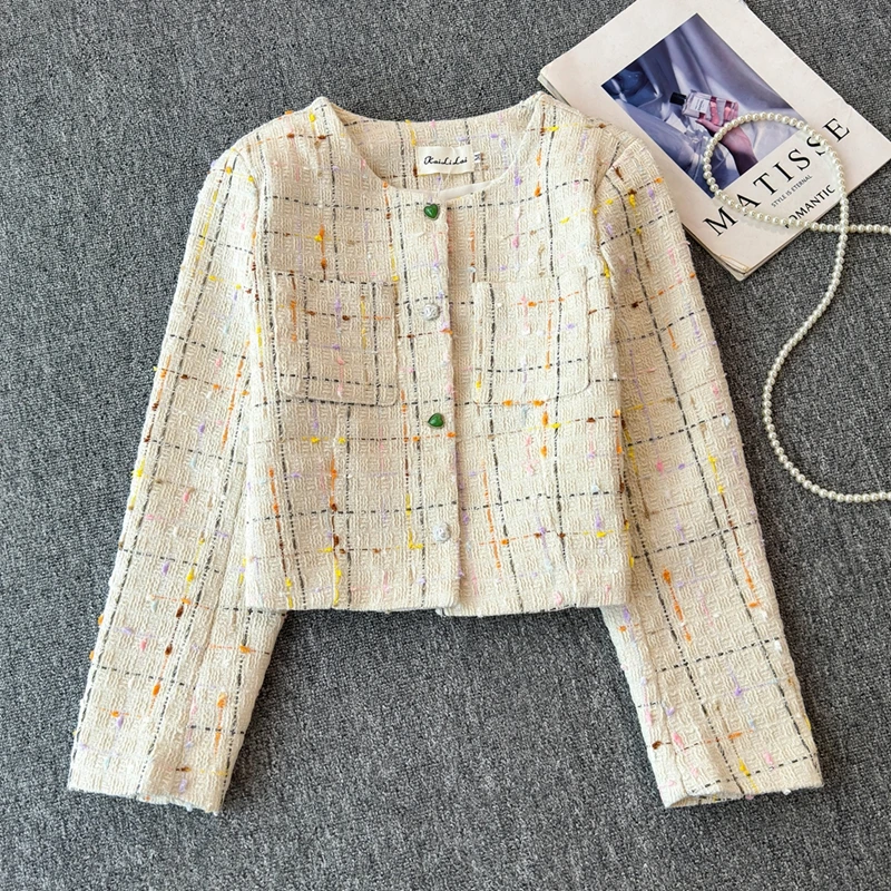 Women's Autumn Winter New Fragrant Jacket Retro Casual Loose New Colorful Dot Coarse Flower Coats