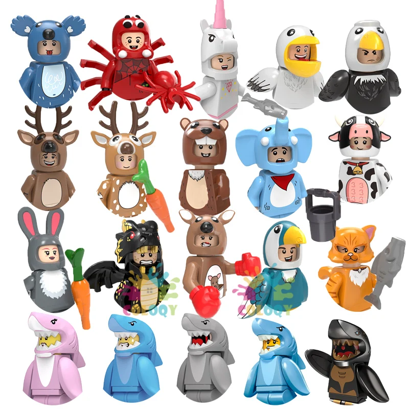 

Kids Toys Animal Anime Building Blocks Koala Shark Deer Cow Cat Spider Mini Action Figures Medal Toys For Kids Birthdays Gifts