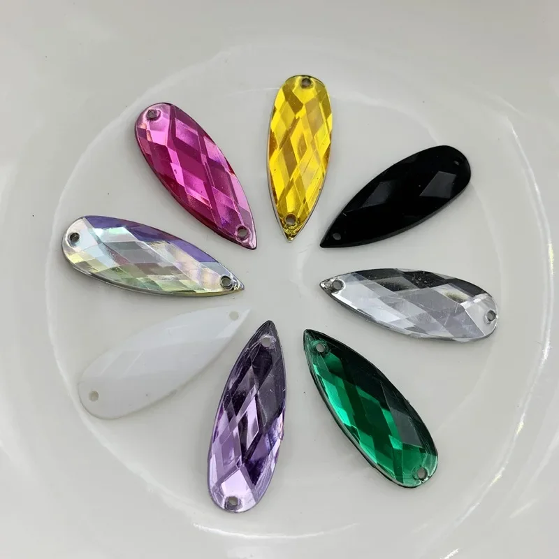 40pcs Teardrop Shape Sew On Rhinestones With 2 Holes Flatback Acryl Crystals Stones DIY Drop Handcraft Wedding decoration -B04