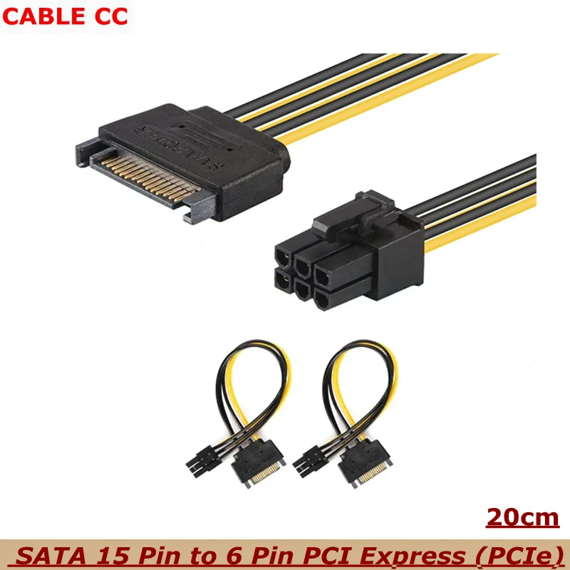 SATA Power Cable, SATA 15 Pin to 6 Pin PCI Express (PCIe) Graphics Video Card Power Cable Adapter (20 cm)