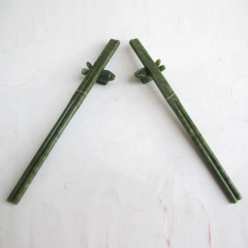 8.47 inch / 100% natural color jade two pairs of chopsticks.Carp stood