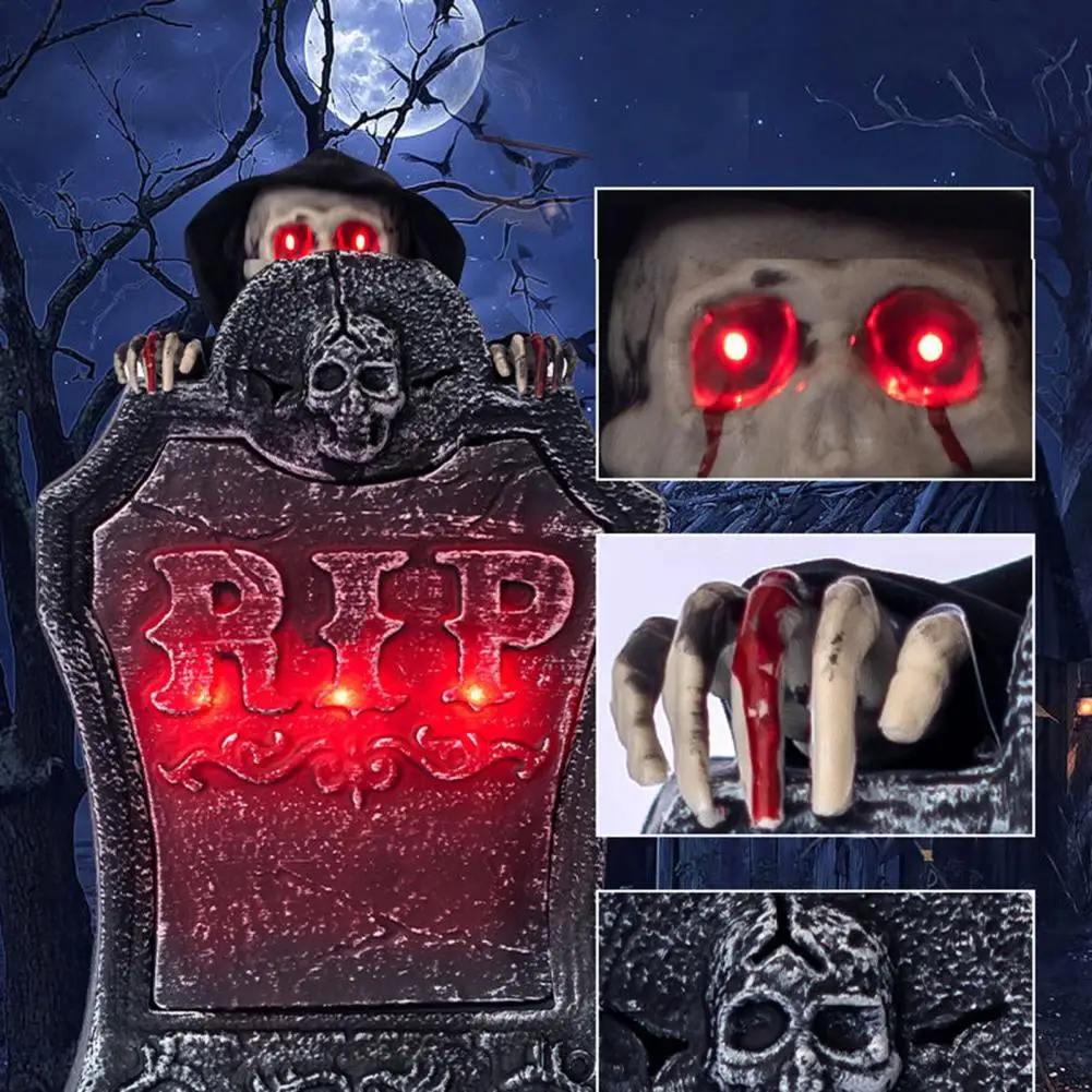 Realistic Skull Decoration with Audio Module Sensor Activated Skull Decoration Spooky Halloween Tombstone Decoration for Party