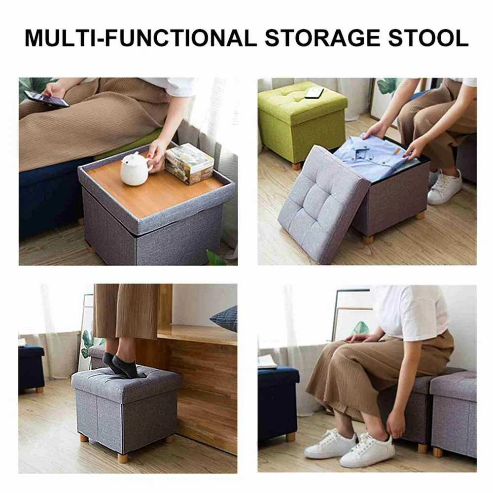 Fabric storage stool light gray warm cushion cube storage space is lightStools & Ottomans Multi-functional sofa stool