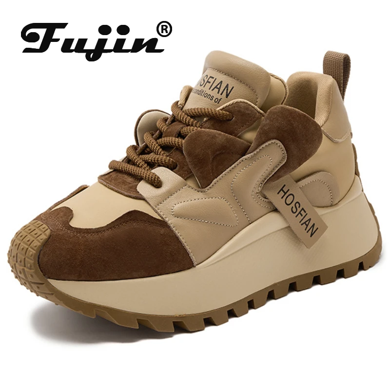 Fujin 6cm New Synthetic Suede Genuine Leather Fashion Vulcanize Shoes Women Fashion Women Platform Wedge Ladies Chunky Sneakers