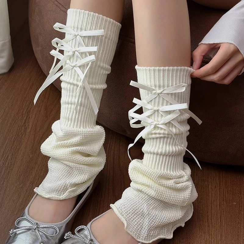 

Y2k милые гетры с бантом, носки в готическом стиле, панк, Лолита, носки с бантом, Harajuku, японская униформа JK, лента, модные гетры, чехлы, носки