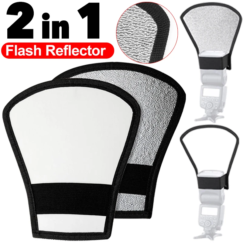 Camera Flash Diffuser Reflector Two-Sided Silver/White Flash Light Reflector for Speedlight Flashes Photo Studio Accessories