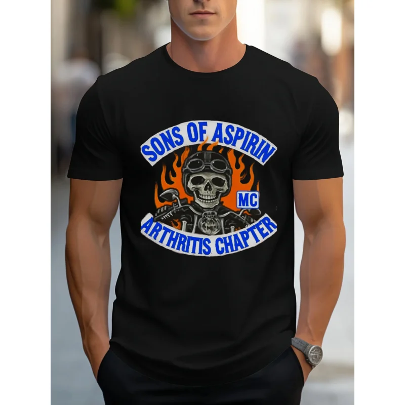تي شيرت رجالي أبيض أبناء أسبرين MC التهاب المفاصل الفصل الجمجمة لهب مطبوعة نمط قطن عالي الجودة 180 جرام