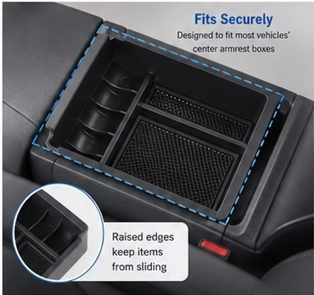 Premium Plastic Car Armrest Organizer Center Console Tray Storage Box for Keys Coins Phone Watch Neat Tidy Fit No Rattle Matte