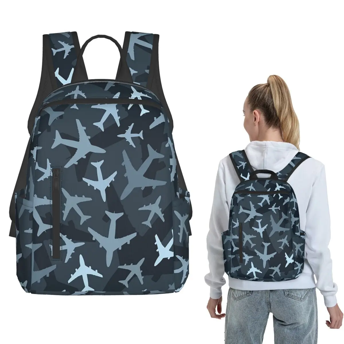 Random Airplanes Pattern Aviation Fighter Pilot Backpack Large Capacity Boys Girls BookBag School Bag Shoulder Bags Men Women