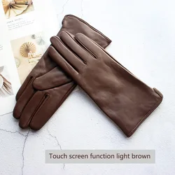 Color Sheepskin Leather  Gloves Women's Straight Style Fleece Lining Spring and Autumn Outdoor Traveling Cycling Car Driving