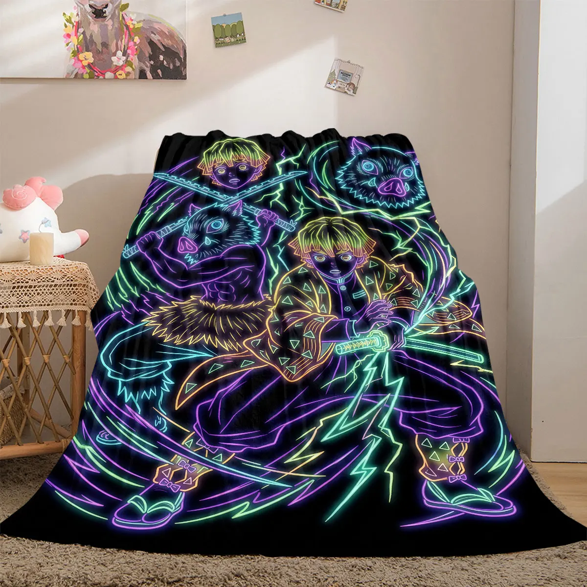 Demon Slayer Great 2D Print Flannel Blanket, Anime Characters for Sofa, Soft Bedding Travel Picnic Blanket_LIAN