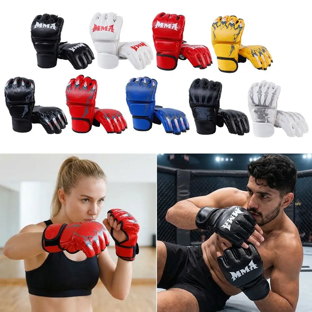 

1Pair Professional Boxing Gloves Half Finger Versatile Training Gloves Leather Cushion Kickboxing Gloves