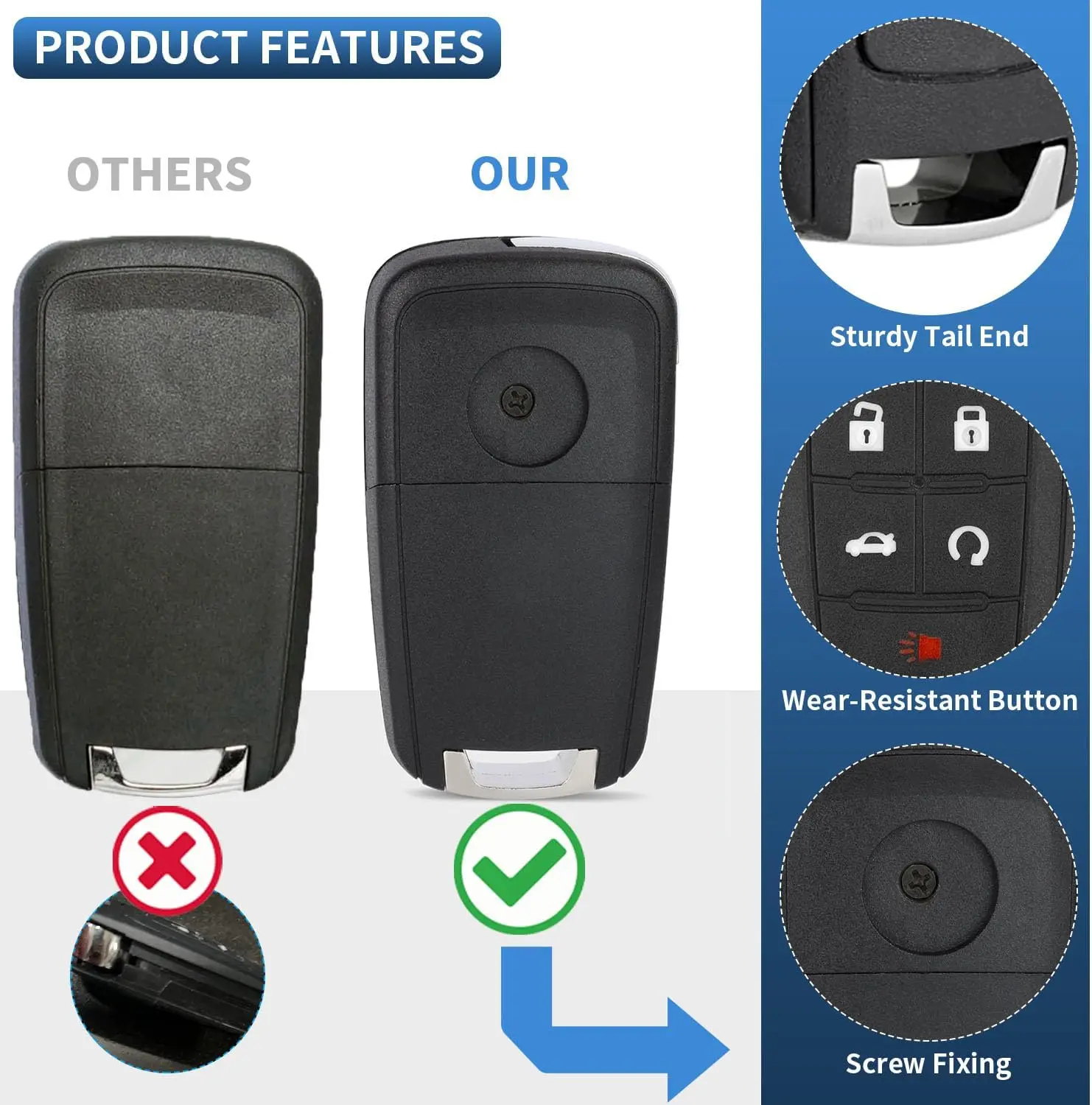 Chevy Cruze Camaro Impala Equinox GMC Terrain Buick Regal Lacrosse 2017-2011 키 포브 쉘 교체