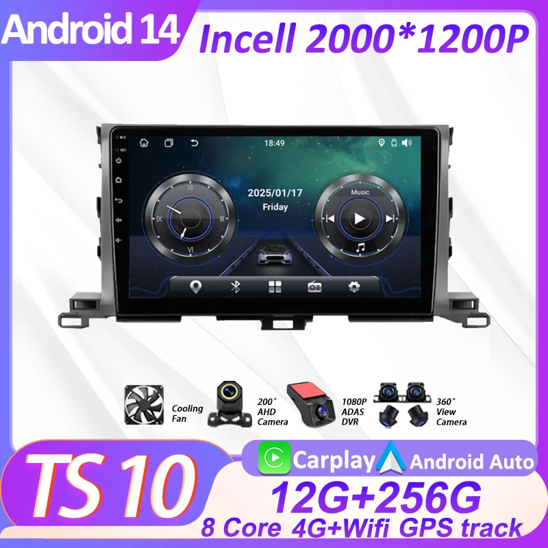 

Android 14 For Toyota Highlander 3 XU50 2013 - 2018 Car Multimedia Radio Player Touch Screen AutoMotive GPS Navigation BT RDS