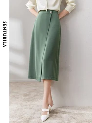 SENTUBILA Irregular Slit Skirt Women Spring Autumn Casual Office Lady Side Pocket High Waist Midi Skirts Clothing 133Q50286