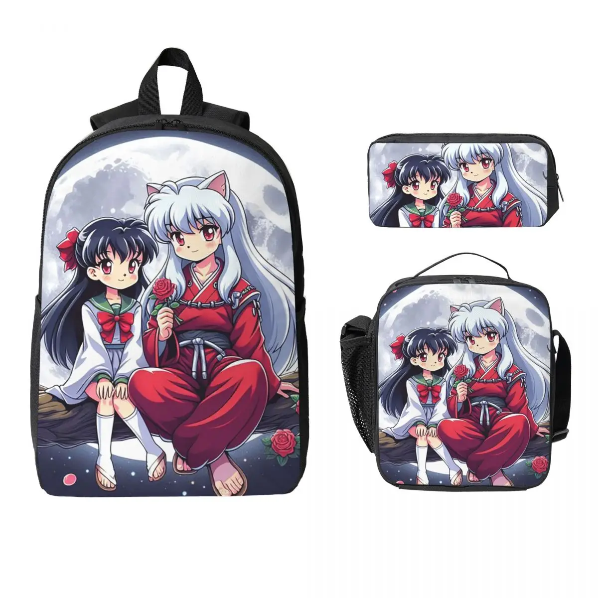 

Manga Kimono Inuyasha Sesshomaru Backpack Student BookBag School Bag Computer Shoulder Bags 3ps Insulated Lunch Bag Pencil Case