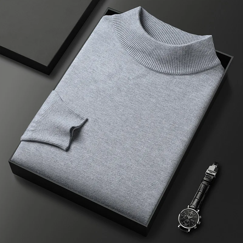 Mezzo dolcevita maglione da uomo lavorato a maglia camicia fondo autunno e inverno Slim tinta unita pullover maglione multicolore