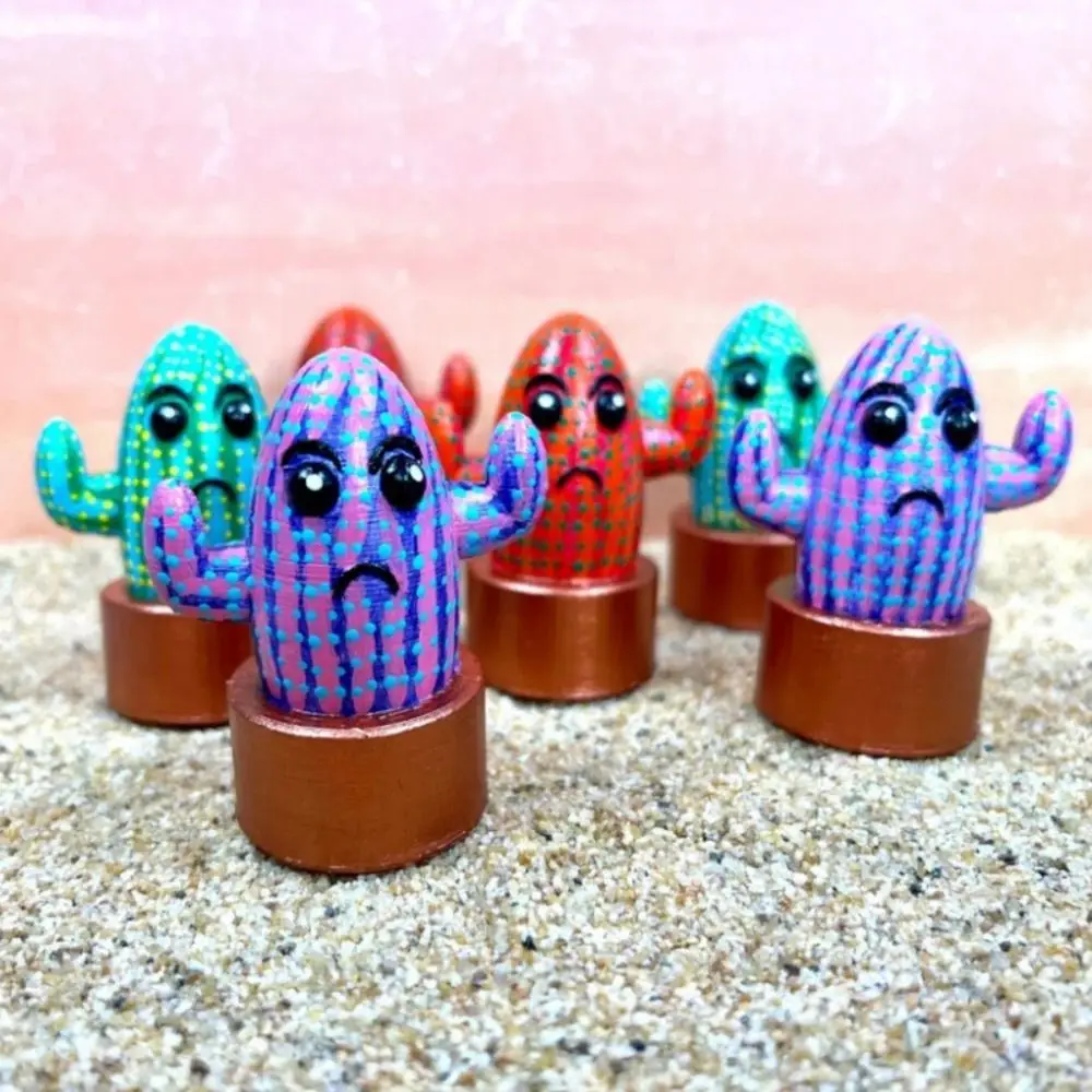 Grievance Face Cactus Pot Figurines Big Eyes Colorful Cactus Miniatures Unique Mini Desktop Cactus Ornaments Room Decoration