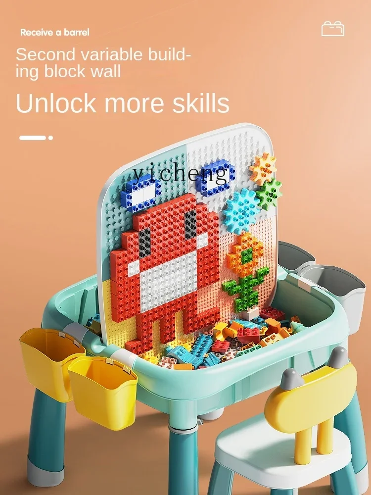 Table de blocs de construction multifonctionnelle XL pour enfants, planche à dessin pour garçons et filles, Puzzle assemblé, Table jouet pour enfants de 3 à 6 ans