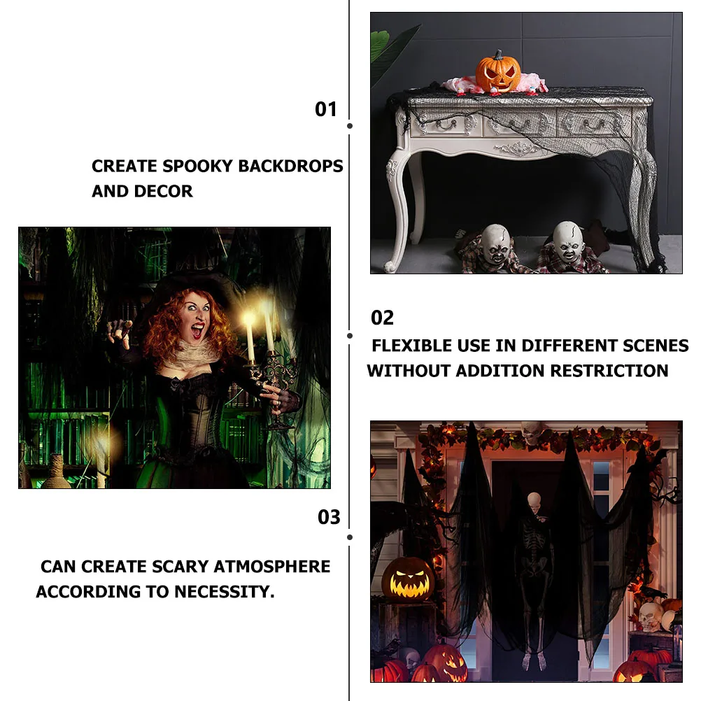 

Black Mesh Halloween Decorations Polyester Party Supplies Haunted House Spooky Doorways Shower Curtains