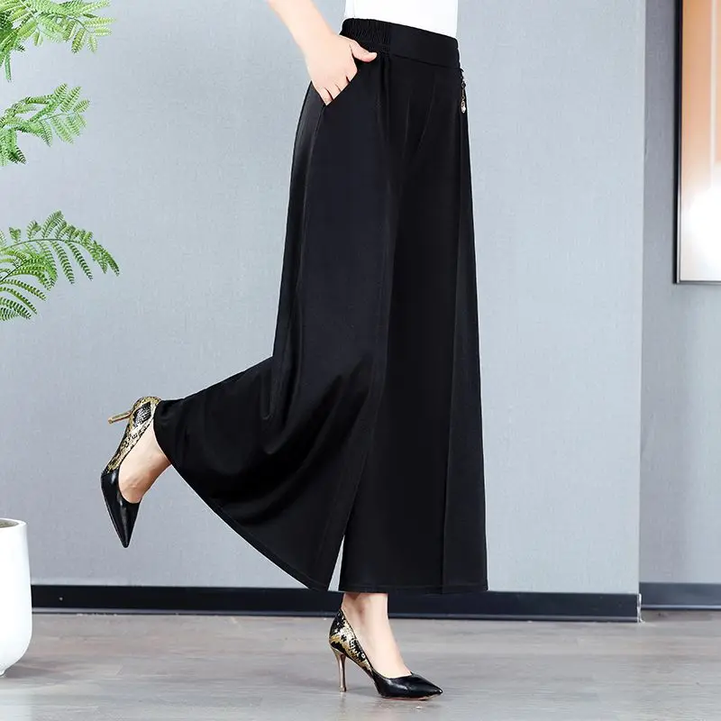 Women Summer Simplicity Loose Large Size Appear Thin Solid Color High Waist Cropped Pants Women Clothes Casual All-match Pants