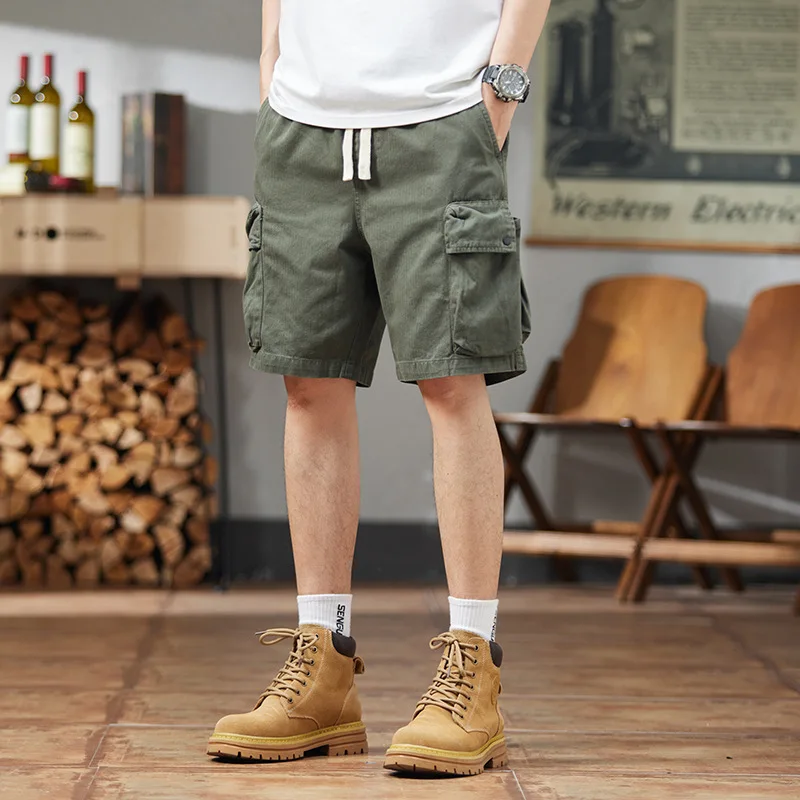 Summer new American vintage cargo shorts Men's fashion brand outdoor casual pants trend loose all-match shorts